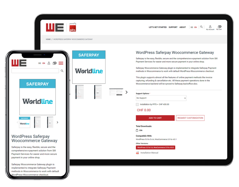 Saferpay Payment Solution for WooCommerce Tab and  mobile